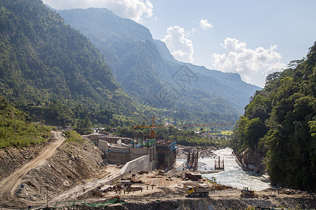 Annapurna地区水力发电厂建筑工地项目水电液压电路起重机植物工作涡轮车站活力图片