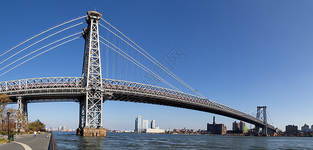 纽约Manahattan威廉堡桥历史性景观工程地标光束建筑学市中心建筑全景穿越图片