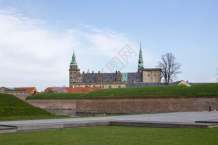 诺那塔丹麦Kronborg城堡建筑学历史蓝色纪念碑堡垒砖块吸引力地标历史性村庄背景