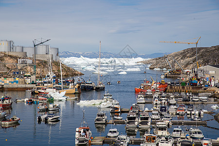 伊卢利萨港 格陵兰蓝色建筑房屋旅行钓鱼峡湾码头房子冰山旅游图片