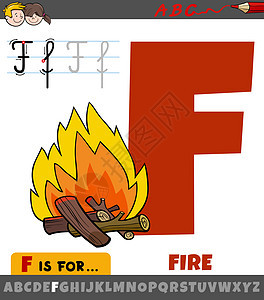 带卡通火的字母字母F背景图片