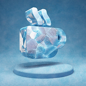 热杯子图标 蓝雪讲台上破裂的蓝色冰热杯符号背景图片