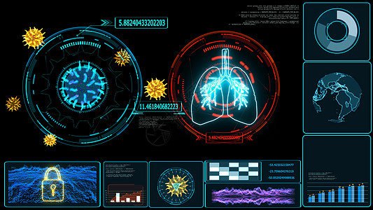 用COVID 19图对数字肺研究和数字处理数据资料进行红色红扫描 并附有COVID 19图背景图片