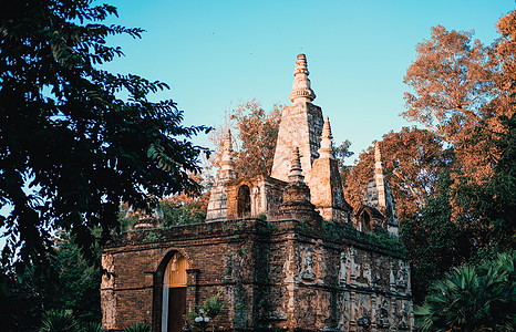 在亚述佛教寺庙里雕像Stupa佛塔纪念碑雕像建筑学佛教徒宗教寺庙图片