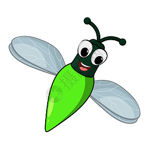 孤立在白色背景上的萤火虫卡通插图 腹部发光的天窗虫 有眼睛和微笑的漫画可爱角色 矢量萤火虫图标 第 10 集设计图片