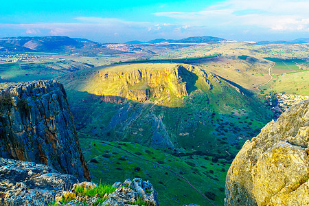 从Arbel 山的横向和 Nitay 山天空公园圣地风景悬崖旅游蓝色场地新年爬坡图片