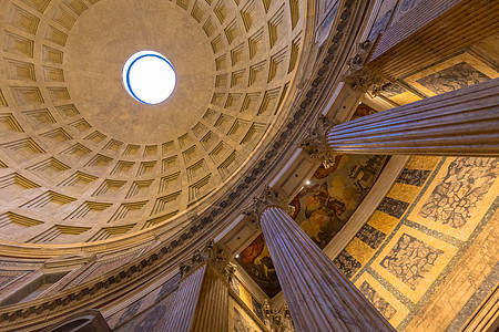意大利罗马一神庙内地 意大利罗马圆顶寺庙柱子纪念碑宗教文化旅行建筑天花板圆圈图片