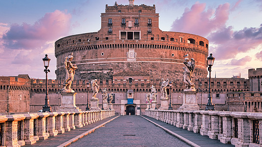 圣天使城堡在意大利罗马罗马的Castel SantAngelo 在日出时无人居住的历史纪念碑古物古董城市建筑寺庙大理石风格文化首图片