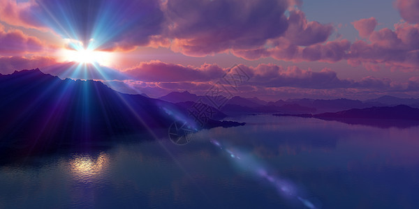 上面岛屿的海日落 说明地平线戏剧性蓝色天空阳光渲染旅行太阳海洋天堂图片