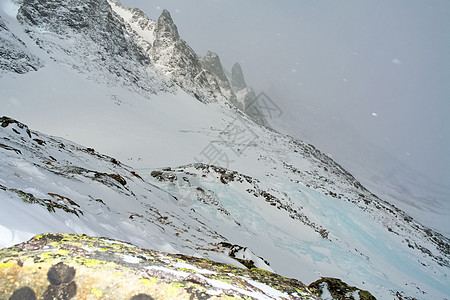 冬季的白卡尔山雪 下雪的森林覆盖了山岳裂缝背景场景松树建筑学反射旅行天空全景降雪图片