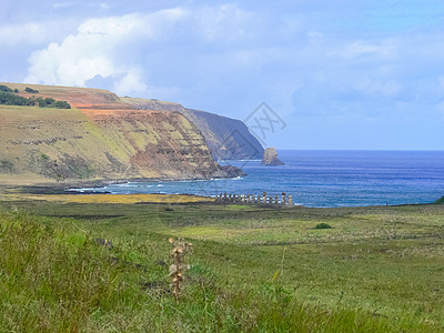 复活节岛 地貌 植被和海岸的自然性质跑步牧场晴天远足海岸线旅游雕像国家世界天空图片