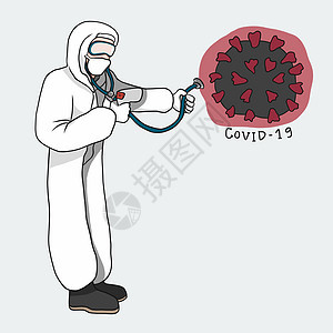 医生穿 Covid-19 的防护布检查病毒载体图片
