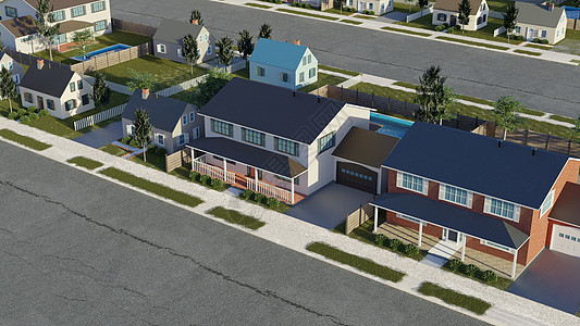 高收入街区的大豪华住宅 郊区房地产投资概念 数字3D转换系统 三维化图片