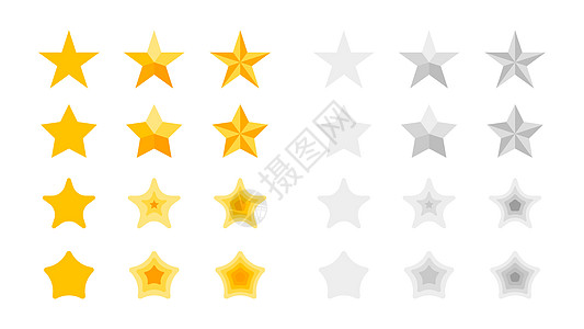 星评级 带有模仿金色星星的扁平黄色星形图标的矢量集合 网页设计模板顾客审查金子图标集排行质量投票插图元素速度图片