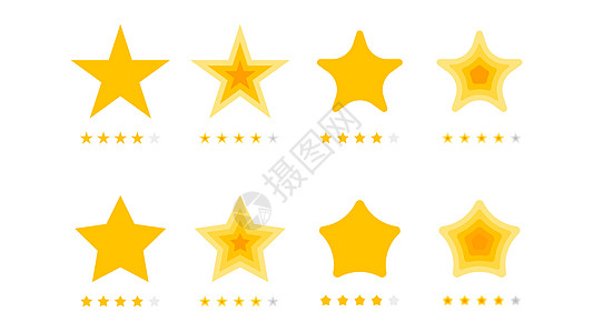 星评级 带有模仿金色星星的扁平黄色星形图标的矢量集合 网页设计模板质量插图元素审查图标集排行投票金子顾客速度图片