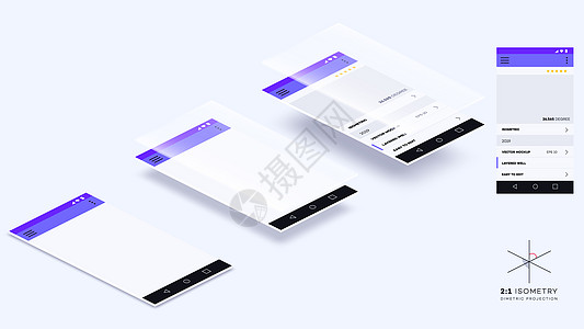 空的等距移动应用程序页面 移动应用程序展示的矢量样机页数手机投影屏幕设计电话陈列柜小样空白技术图片