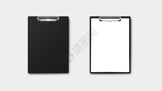空纸架和剪贴板与 A4 纸堆 在背景矢量模板上隔离夹子办公室工作空白笔记本文档床单记录插图持有者图片