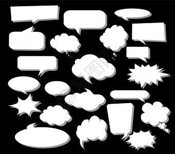 漫画语音泡沫 矢量插图和图形元素说话收藏讲话黑色卡通片线条团体盒子白色气球图片