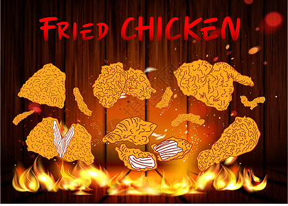 炸鸡肉 快餐菜单设计元素篮子酒吧咖啡店食物海报翅膀小吃烹饪美食卡通片图片