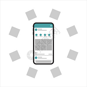 社交媒体移动应用程序页面模板 轮播帖子视频框架用户屏幕正方形界面旋转木马照片手机摄影图片