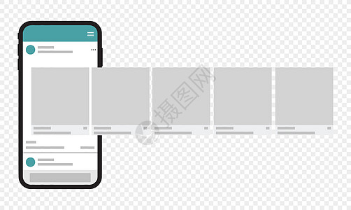 社交媒体移动应用程序页面模板 轮播帖子界面嘲笑技术丝带概念小样插图旋转木马手机屏幕图片