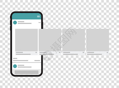 社交媒体移动应用程序页面模板 轮播帖子小样概念屏幕社会空白旋转木马技术邮政框架视频图片