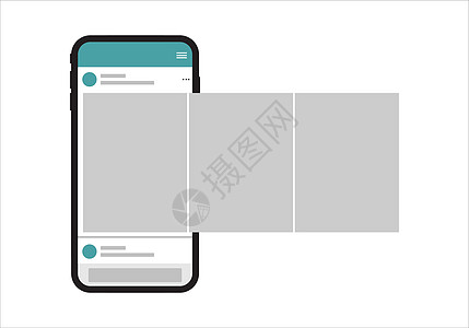 社交媒体移动应用程序页面模板 轮播帖子故事丝带技术网络手机框架空白邮政社会概念图片