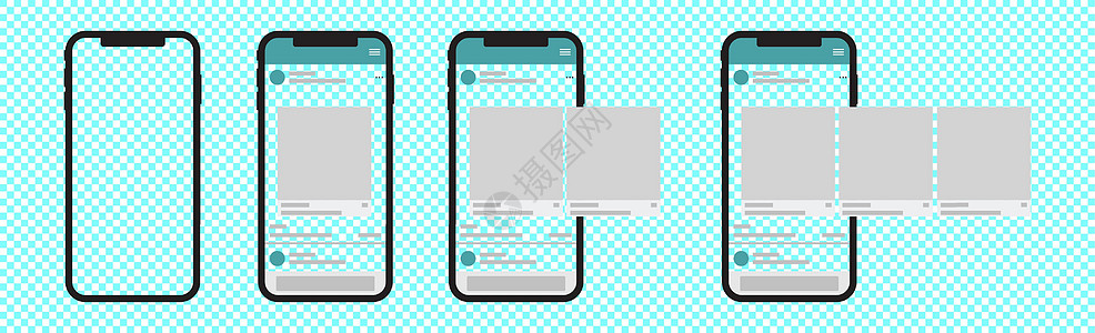 社交媒体移动应用程序页面模板 轮播帖子社会技术空白框架丝带用户摄影故事嘲笑插图图片