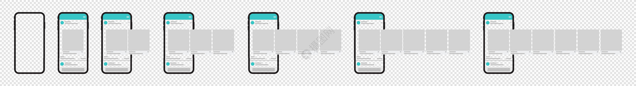 社交媒体移动应用程序页面模板 轮播帖子技术用户丝带正方形插图旋转木马手机摄影视频故事图片