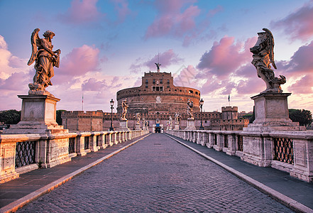 圣天使城堡在意大利罗马罗马的Castel SantAngelo 在日出时无人居住的历史纪念碑蓝色古董风格景观大理石古物地标柱子历图片