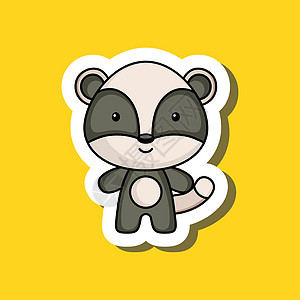 可爱的卡通贴纸小獾 为儿童卡片设计的吉祥物动物角色婴儿送礼会海报生日邀请服 卡通风格的彩色幼稚矢量插图图片