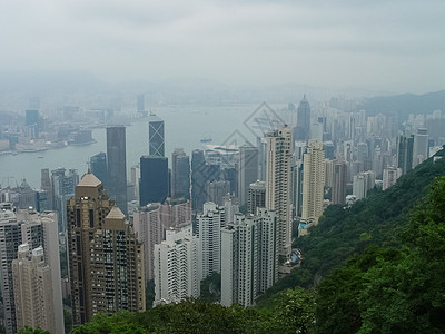 香港的摩天大楼 城市横扫整个城市一团烟雾场景积木薄雾天际黎明地标阴霾景观阳光港口图片