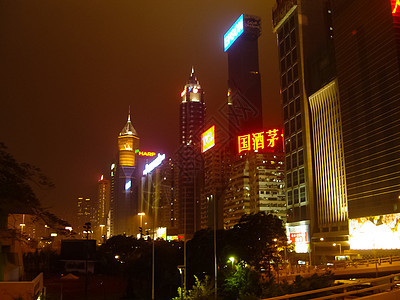 香港之夜的街道 香港市的夜光灯旅游城市目的地场景寺庙运动建筑学展示照明建筑图片