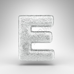 白色背景上的大写字母 E 具有光泽金属质感的折痕铝箔 3D 字母图片