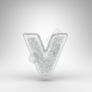 白色背景上的字母 V 小写 具有光泽金属质感的折痕铝箔 3D 字母背景图片