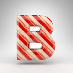 白色背景上的字母 B 大写 带有红色和白色线条的糖果手杖 3D 字母图片