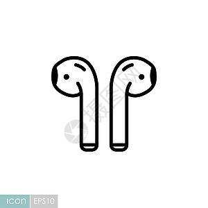 Airpods 无线耳机矢量 ico耳塞音乐气垫插图麦克风技术白色配饰耳朵电话背景图片