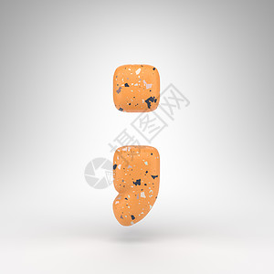 白色背景上的分号符号 带有橙色水磨石图案纹理的 3D 标志图片
