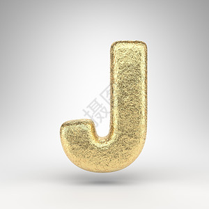 白色背景上的大写字母 J 具有光泽金属质感的折痕金箔 3D 字母图片