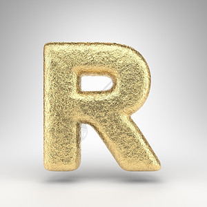 白色背景上的大写字母 R 具有光泽金属质感的折痕金箔 3D 字母图片