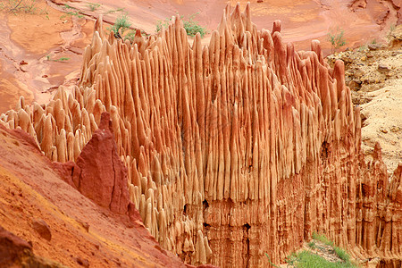 马达加斯加公园的砂岩构造和针头峡谷巡航岩石胭脂红旅行绿色风景地质学红地观光图片