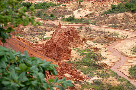 马达加斯加公园的砂岩构造和针头观光红色风景地质绿色地形地层地质学峡谷旅行图片