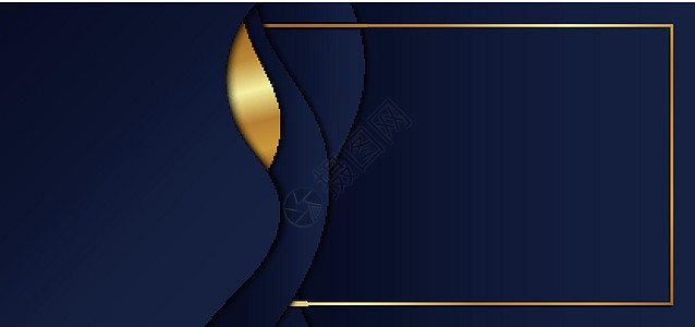 深蓝色背景上带金色条纹和框架重叠层的抽象蓝色渐变色波形背景图片