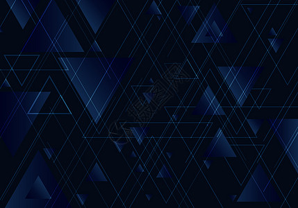 抽象蓝色三角形形状和黑色背景上的线条 用于商业技术风格图片