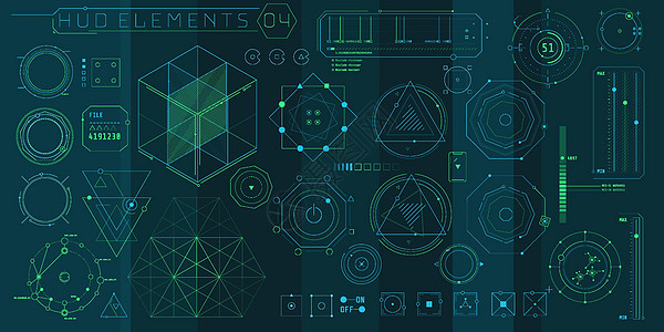 一套未来界面的HUD几何元素显示器技术电子产品插图网络信息高科技用户数据图表图片