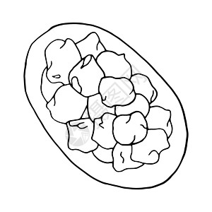 一桌美食矢量手绘涂鸦芝麻 pakora 印度甜点 菜单咖啡馆标签和包装的设计草图元素 白色背景上的插图插画