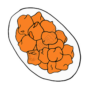 矢量手绘涂鸦 pakora 印度甜点 菜单咖啡馆标签和包装的设计草图元素 白色背景上的彩色插图图片