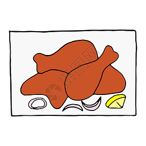 矢量手绘涂鸦唐杜里鸡 印度菜菜 菜单咖啡馆标签和包装的设计草图元素 白色背景上的彩色插图图片