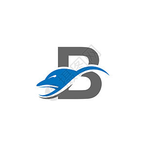 海豚与字母 B 标志图标设计概念向量模板图片