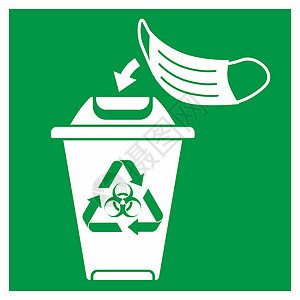 警告标志信息 用于使用过的面罩手套的垃圾箱 仅贴纸 19 医疗保健安全措施 在商店的白色背景上隔离的矢量元素细菌感染生物微生物学图片